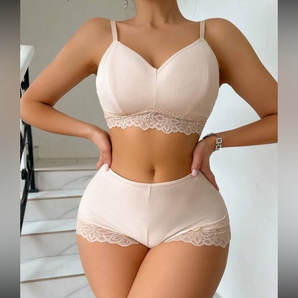 Other - Floral lace btakette and panty lingerie Set sexy pajamas apricot